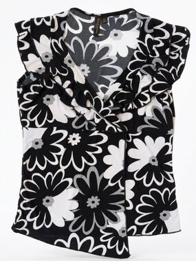 Susan Lawrence Black & White Floral Ruffle V-Neck Tank Top Size M